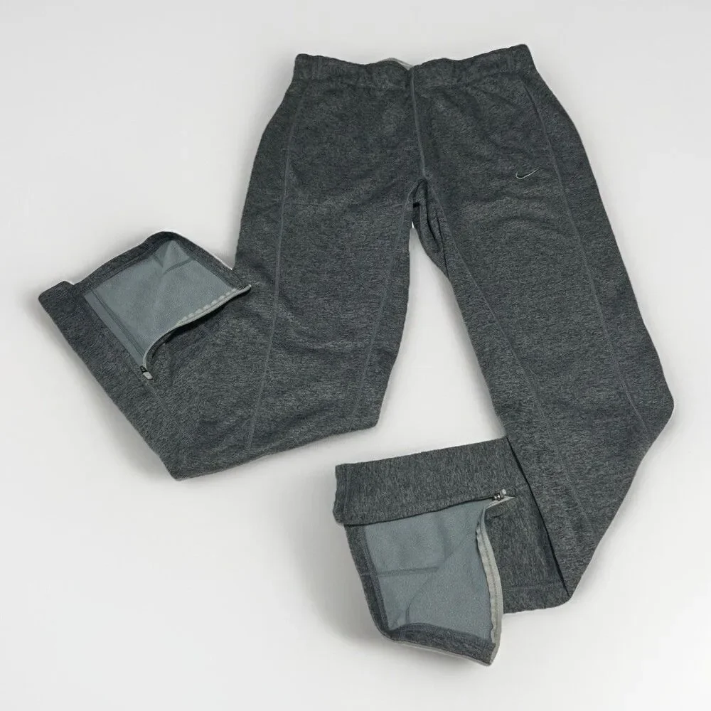 Nike Men’s XS Therma-Fit Thermal Pants Gray Fleece Training Sweatpants Ankle Zip